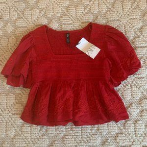 Zara Red Embroidered Blouse